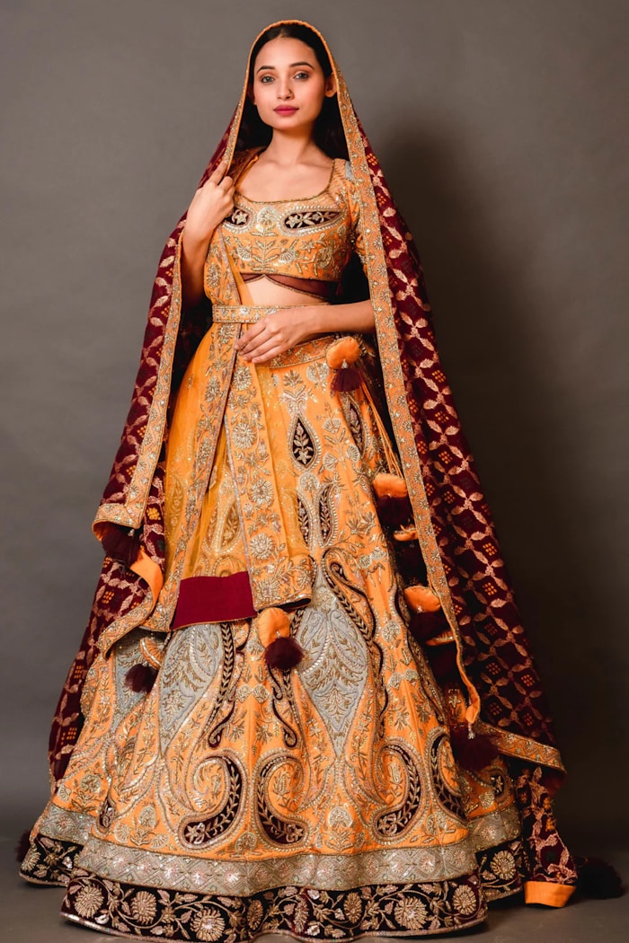 Marigold Zari Bridal Lehenga