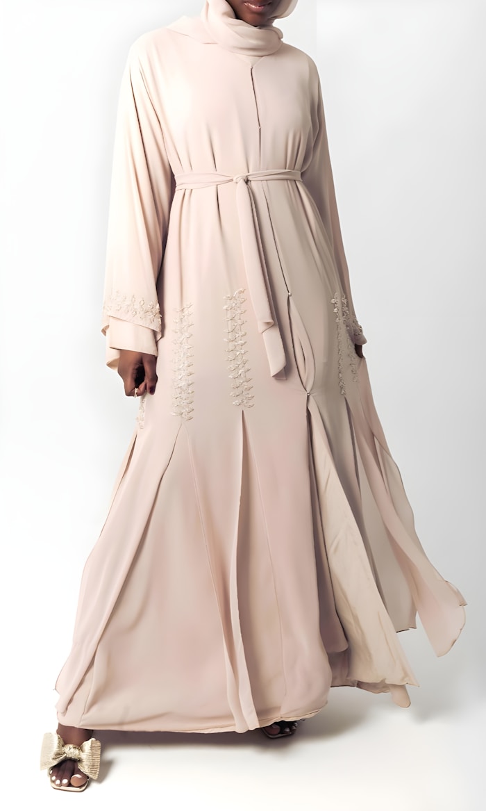 Beige Flared Belted Abaya