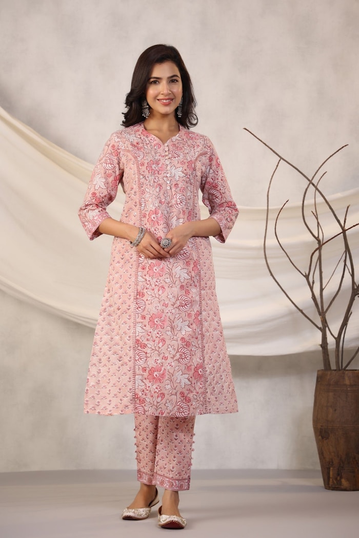 Blush Pink A-Line Kurti Set