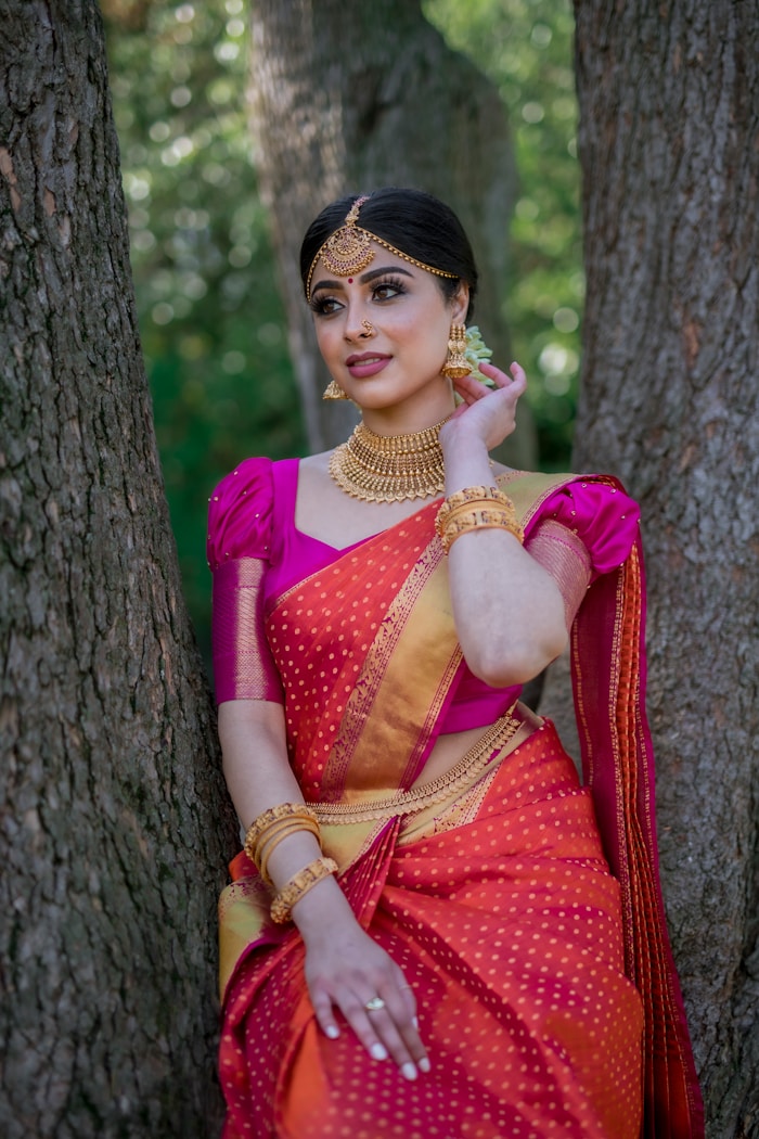 Coral Pink Kanjivaram Saree