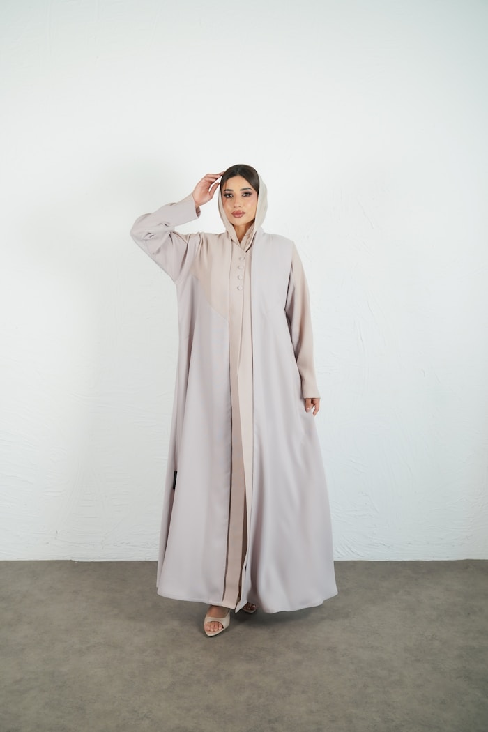Stone Grey Hooded Abaya